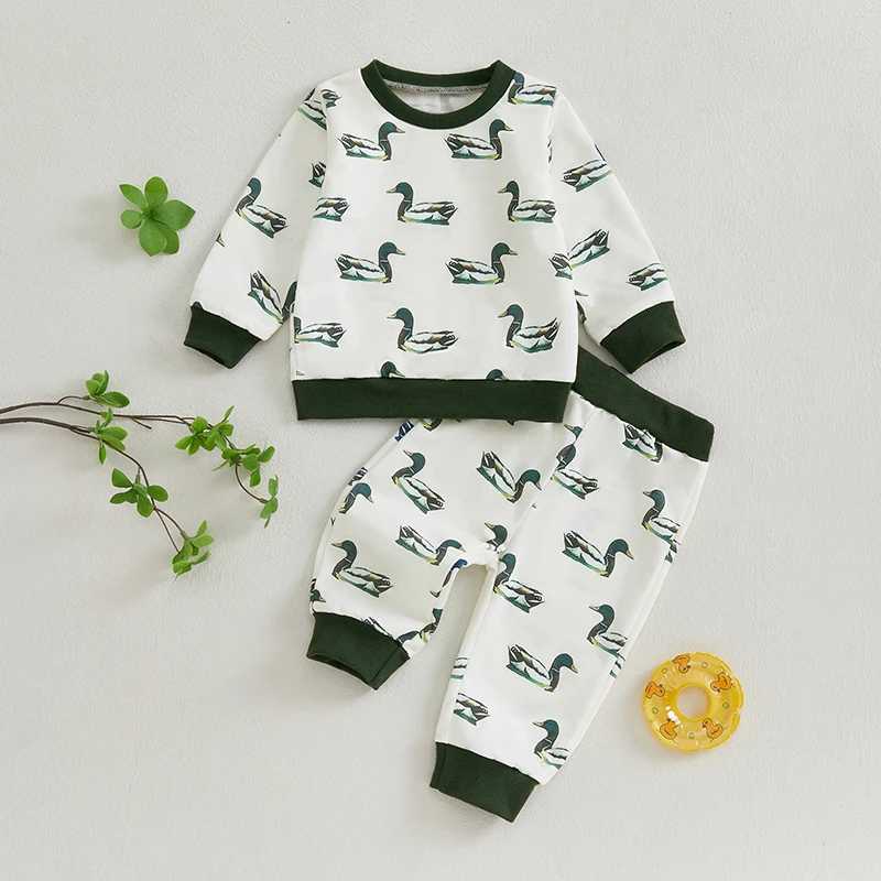 Clothing Sets Cute Baby Outfit Set with Duck Print Sweatshirt and Long Pants in Contrast Color - Adorable Toddler Clothing Ensemble H241126