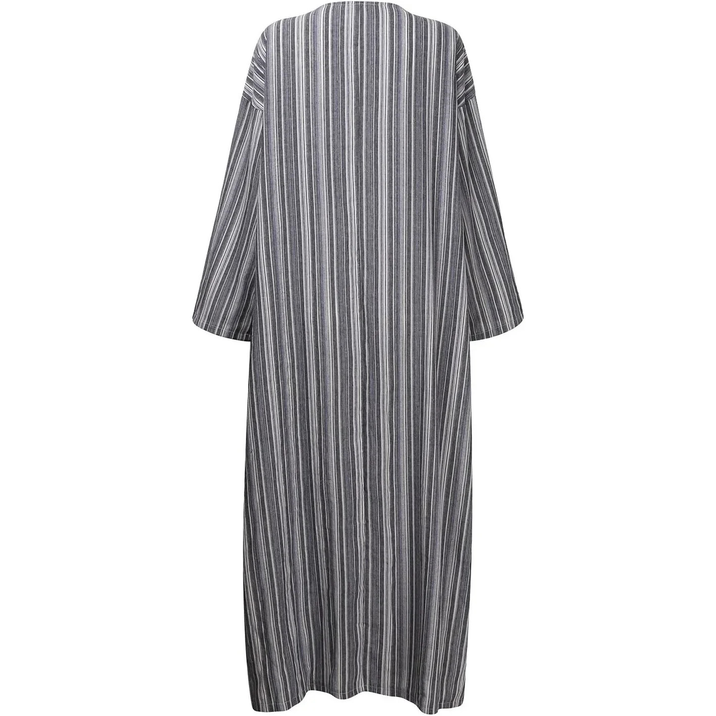 Women Vintage Oversized Maxi Dress Striped Pockets Cotton Linen Dresse Vestidos Sexy Loose Dresses Plus Size Long Sleeve Casual 241112