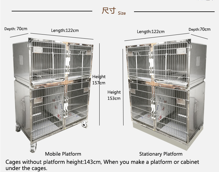 Wholesale High Quality Stainless Steel Veterinary Cage For Pet (model A) with tray and mesh