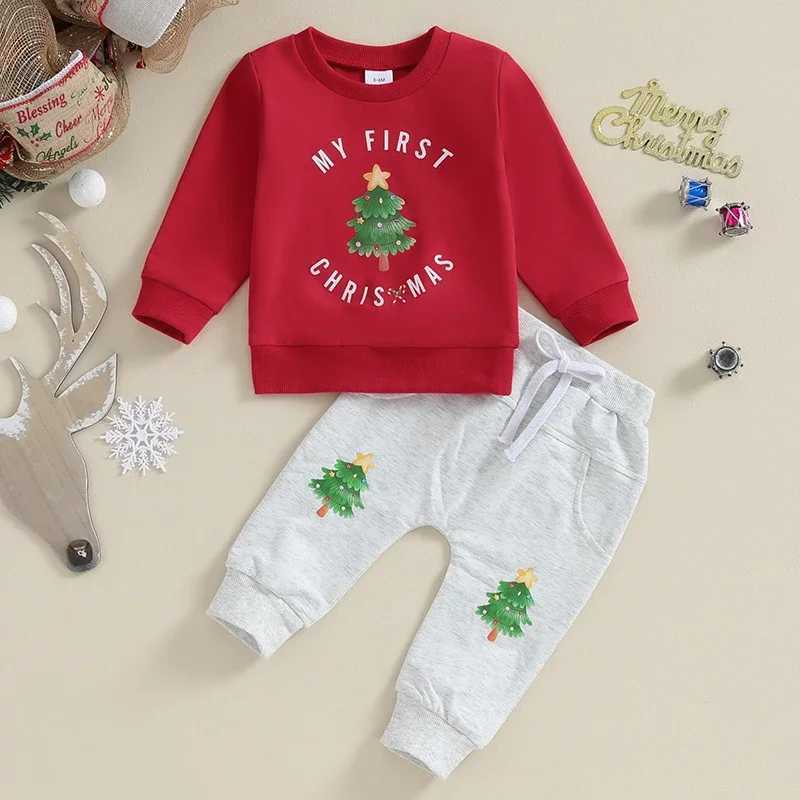 Clothing Sets Baby Xmas Clothes Set Tree Letters Print Long Sleeve Crew Neck Sweatshirt with Sweatpants Christmas Outfit for Girls Boys H241126