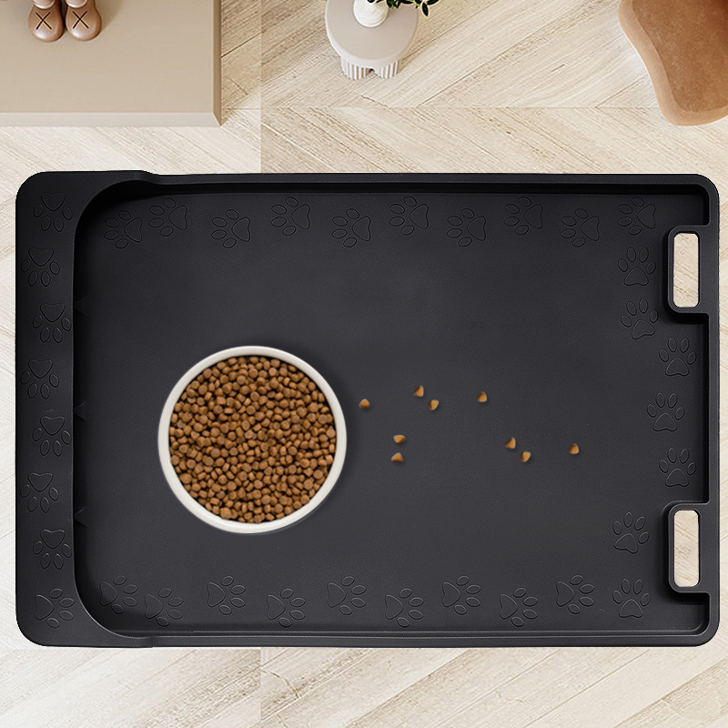 Foldable Anti-overflow Silicone Pet Food Mat Dog Meal Lick Pad Non-slip Pet Feeding Food Bowl Placemat With Handle