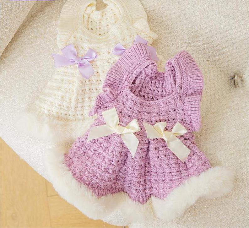 Elegant style bow cat clothing raw edge hollow sweater autumn puppy dress warm pet clothes