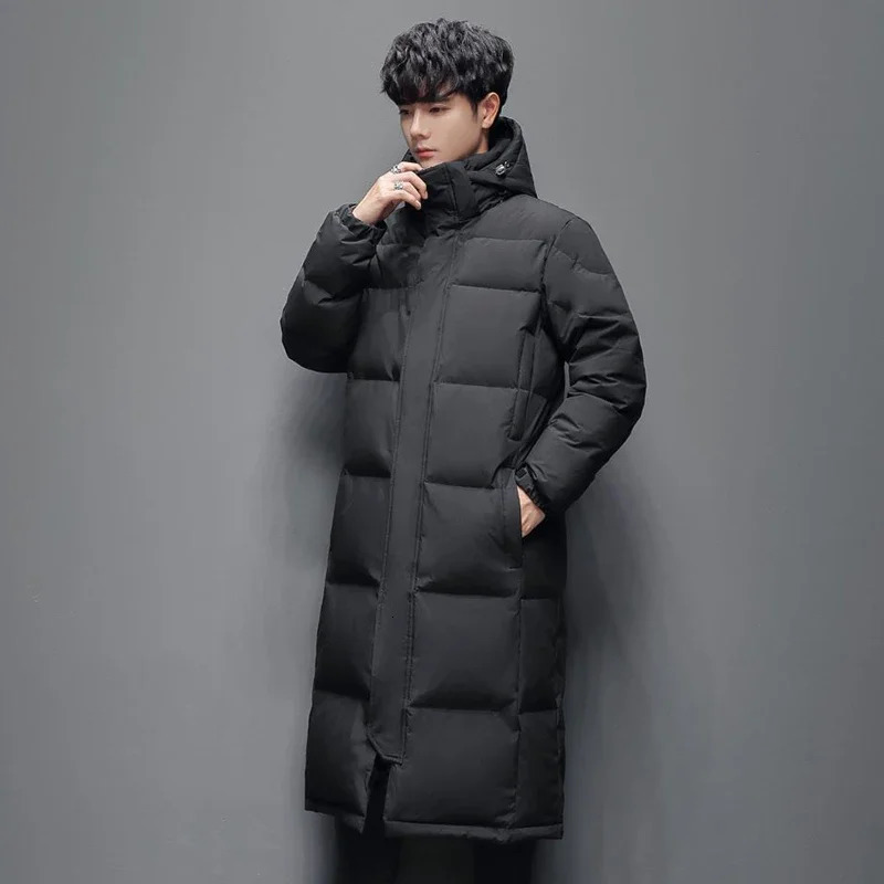 Winter Outerwear Long Down Jacket Men Women Casual Long Knee-length Hooded Parka Coat Thicken Versatile White Duck Down Coat 241125