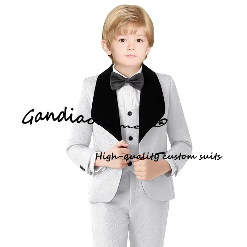 Boys Suits Three Piece Patterned Jackets Pants Vests Bow Ties Wedding Tuxedos Fashion Kids Blazer Prints Clothes 241126