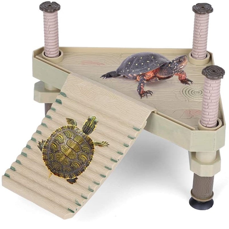 Turtle Floating Platform Decorative Reptile Pier Floating Basking Platform with Ramp Ladder