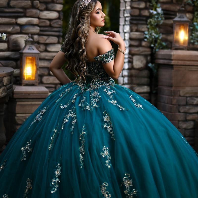 Green Blackish Quinceanera Dresses Ball Gown Off Shoulder Applique Lace Beading Birthday Party Quinceanera De Anos Customized Sweet Dress