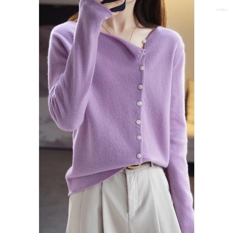 Womens Knits Women O-neck Cardigan Preppy Style Long Sleeve Sweater For Spring Autumn Merino Wool Knitwear Korean Cloth