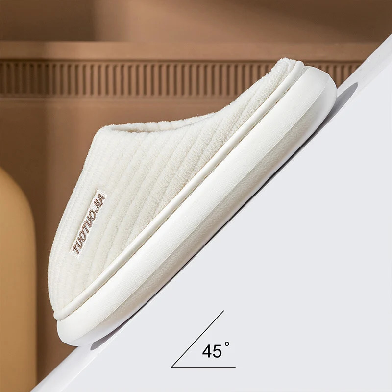 Couple slippers Indoor stripe fluff memory foam fluffy Eva anti-skid soft shoes anti-skid plush slippers Womens winter home 241126