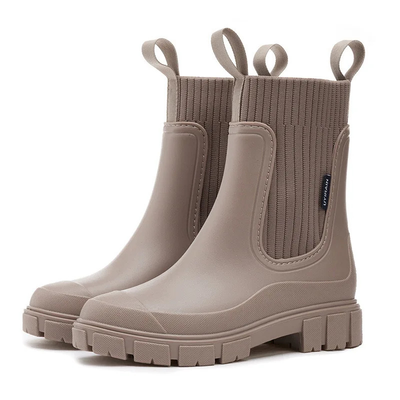 Boots solid small legs shallow PVC round toes womens rain boots platform womens waterproof boots Markdown sales 241126