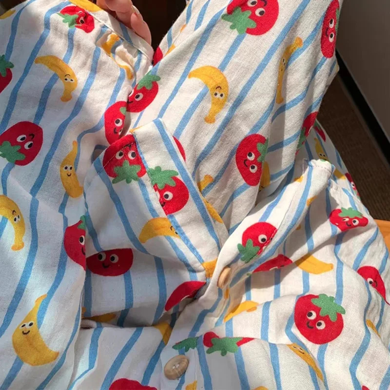 Cartoon Cute Printed 100% Cotton Cute Pajamas for Women Spring/Summer Collection Long Sleeve Mens Casual Pants 241126