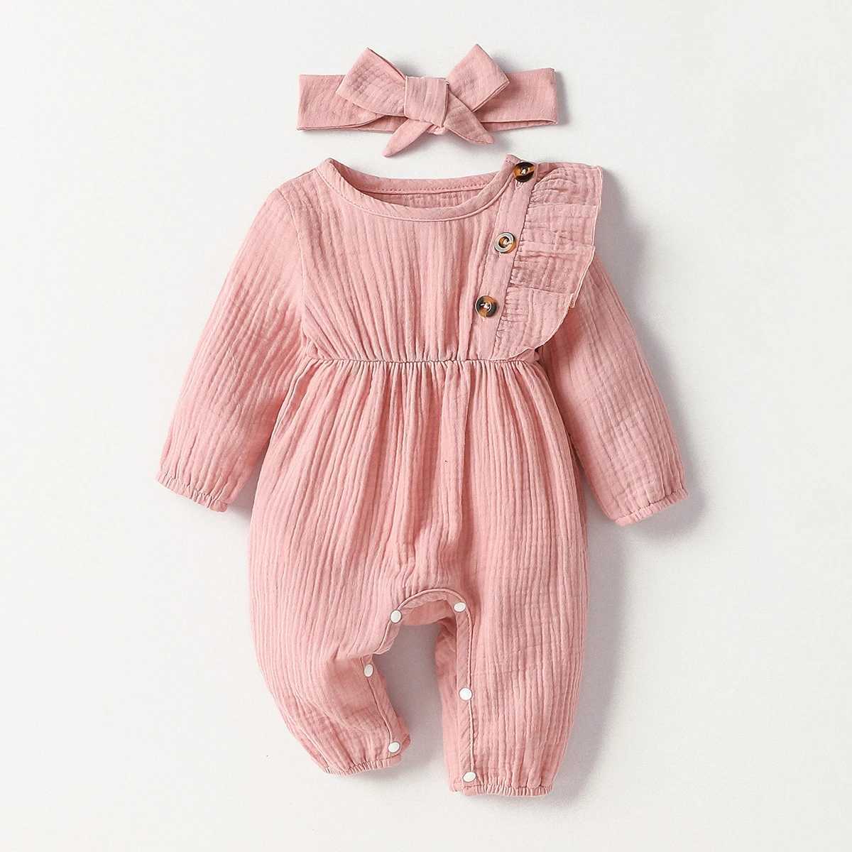 Clothing Sets Baby girl solid color simple long-sleeved Jumpsuit All Seasons Cotton Comfort Streetwear H241126