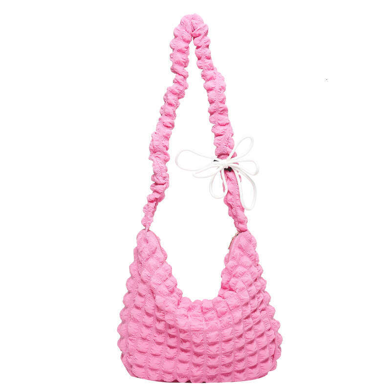 Korean version of Ins pleated cloud tote trendy large capacity soft crossbody bag, girl solid color simple bubble puff bag