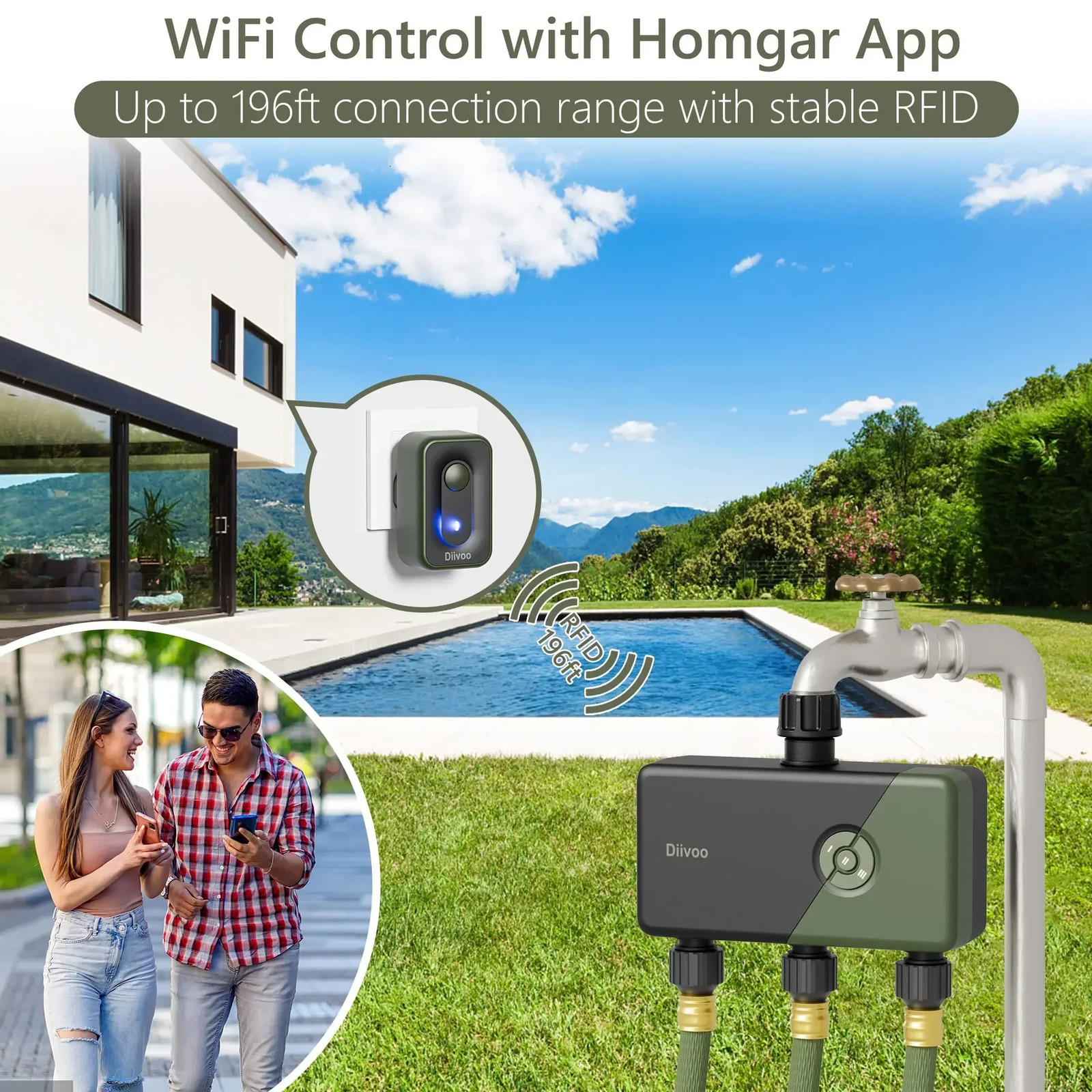 Diivoo WIFI controller timer intelligent courtyard irrigation system garden timer hose control device with Alexa support 241125
