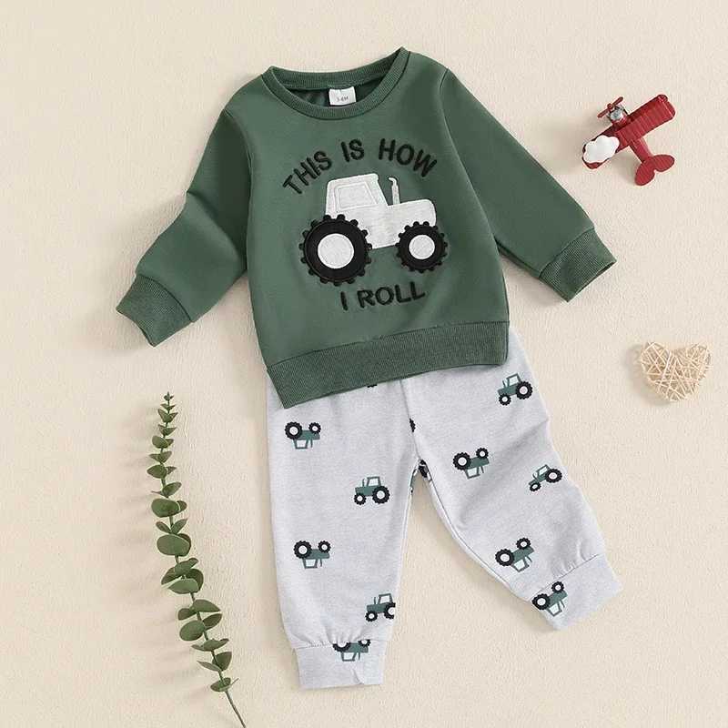 Clothing Sets Cute Baby Boys Autumn Clothes Sets Tractor Print Long Sleeve Sweatshirt with Sweatpants Infant Toddler boys Tracksuits Set H241126