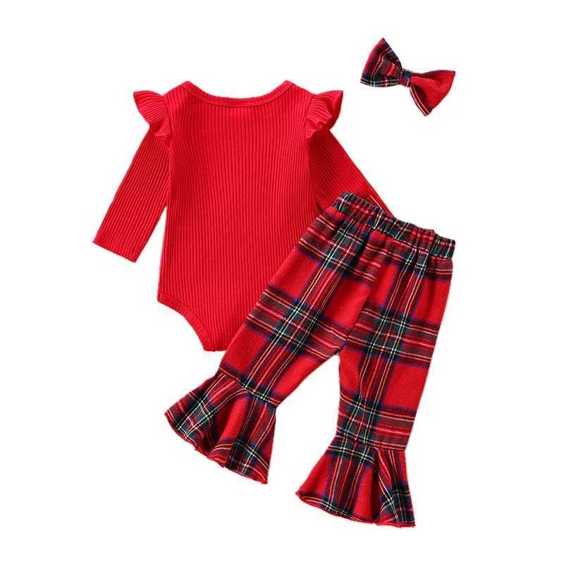Clothing Sets Toddler Girls Winter Clothing Set Cute Long Sleeve Romper with Plaid Pants and Matching Bow Headband Outfit for Fall H241126