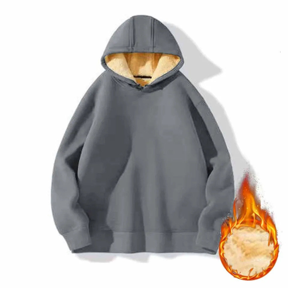 Mens high-quality wool lined hooded sweatshirt long sleeved solid color winter warm hooded sweatshirt mens top 241120