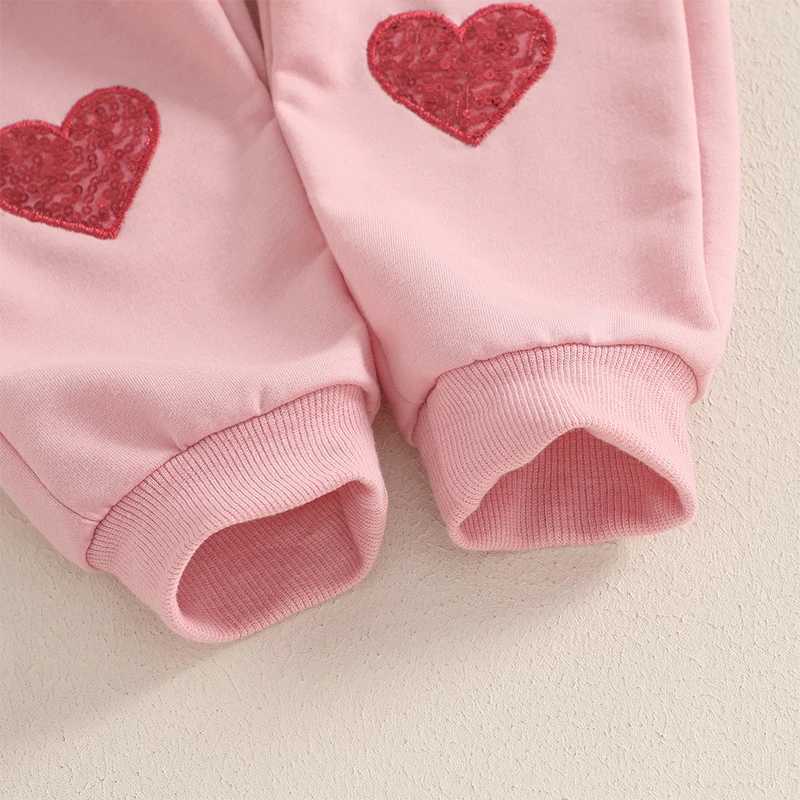 Clothing Sets 0-3Years Kids Baby Girl 2Pieces Activewear Outfits Letter Heart Sequin Print Long Flying Sleeve Sweatshirt with Bow Tie Pants H241126