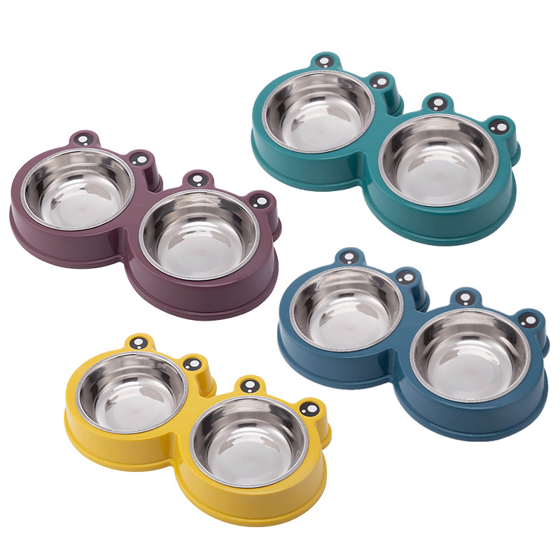 Hot Sell Plastic Frog Design stainless steel bowl pet Feeder stainless steel pet water bowl Double pet bowl stand