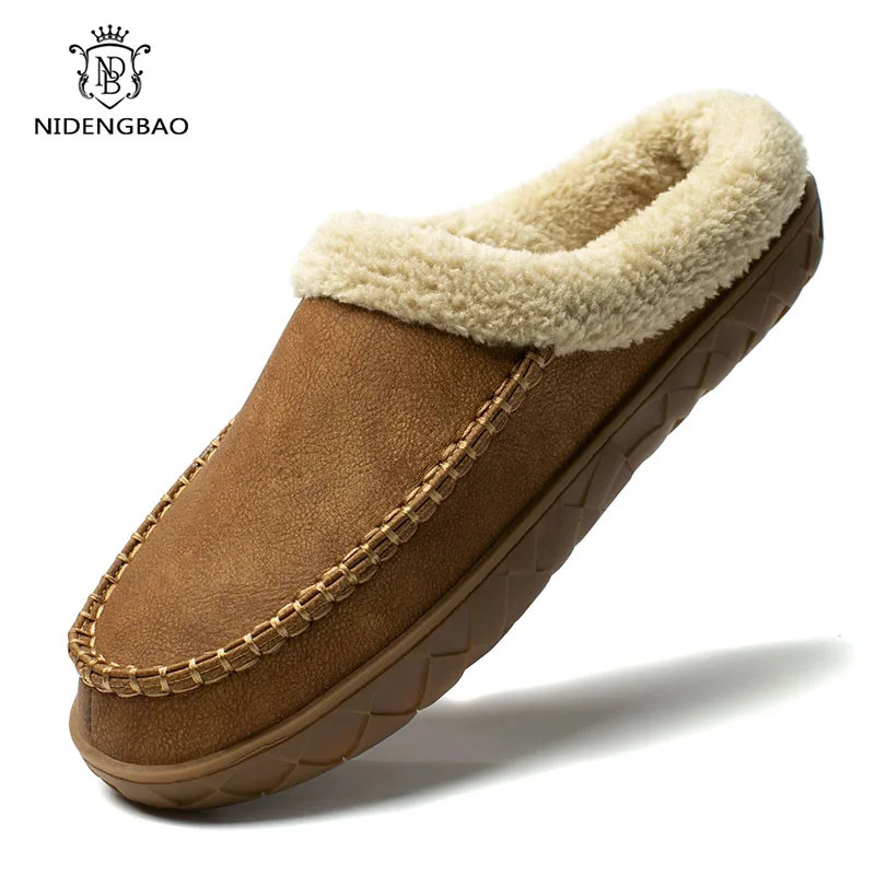 Home Men Slippers Winter Plush Warm Shoes Men Casual Flat House Indoor Bedroom Cotton Slides Comfort Slippers Men Big Size 49 50 241126