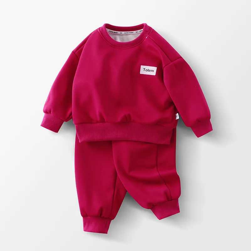 Clothing Sets Winter Boys Girls Clothing Sets Autumn Children Solid Fleece Sweatshirts Pants 2Pcs Tracksuit Suits For Kids Clothes 2-10 Years H241126