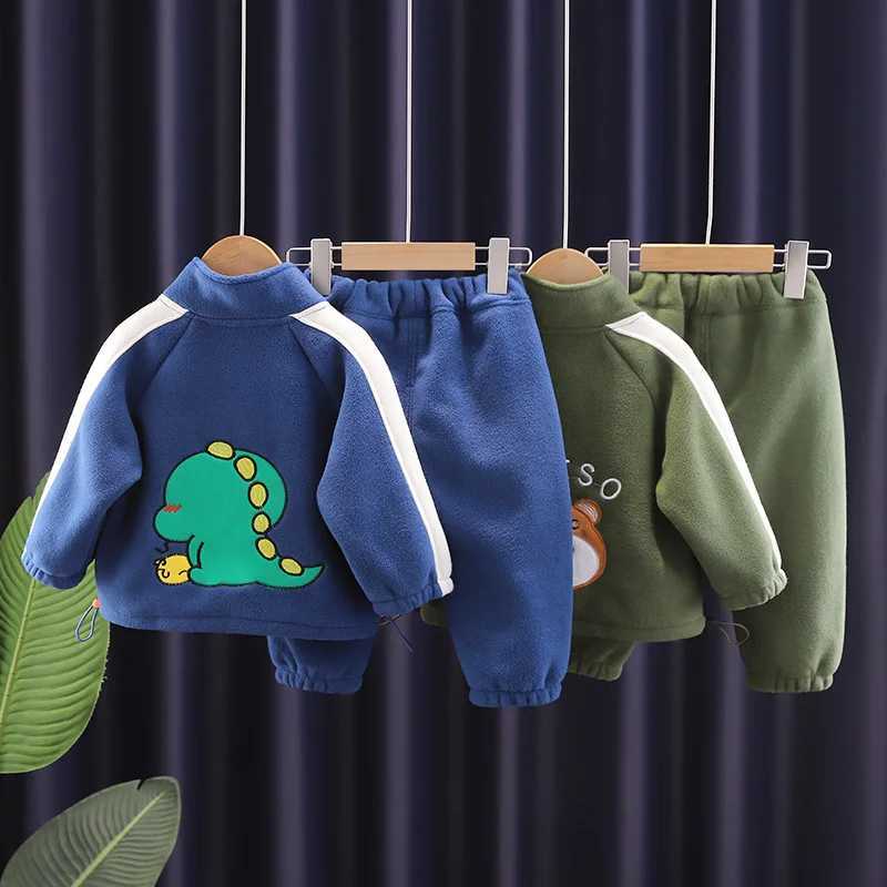 Clothing Sets Winter Warm Baby Clothes Suit Children Boys Thick Cartoon Dinosaur Jacket Pants 2Pcs/Set Kids Girl Clothing Toddler Warm Costume H241126