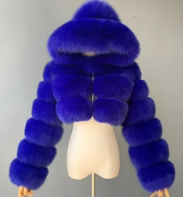 High quality fur cut synthetic fur coat and jacket womens fluffy top with hooded winter fur leather jacket 241126