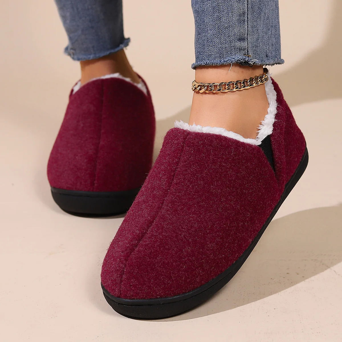 Crestar Winter Plush Slippers For Men Outdoor Antiskid Warm Cotton Slippers Indoor Fur Fluffy Flat Home Shoes Casual Furry Shoes 241126
