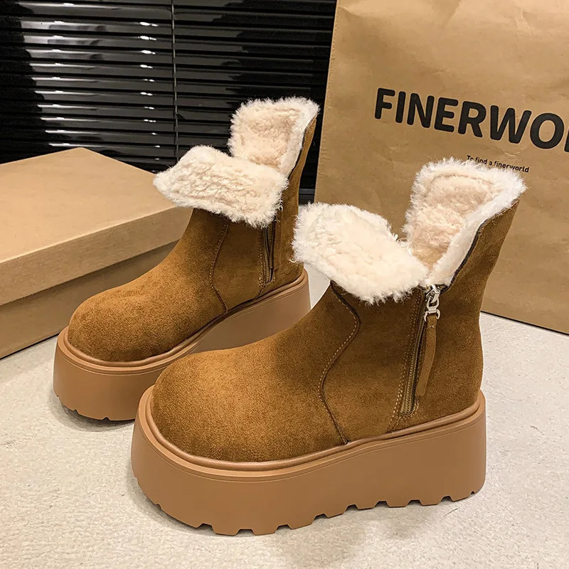Snow Boot Womens Suede Cotton Boots Warm Women Flats Platform Shoes Winter Boots Ankle Short Plush Walking Chaussure Femme 241126