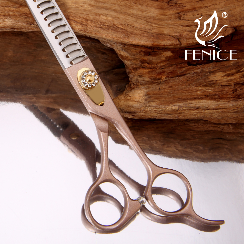Fenice Japan 440C Stainless Steel Rose Gold Thinning Shears Professional Pet Grooming Scissors