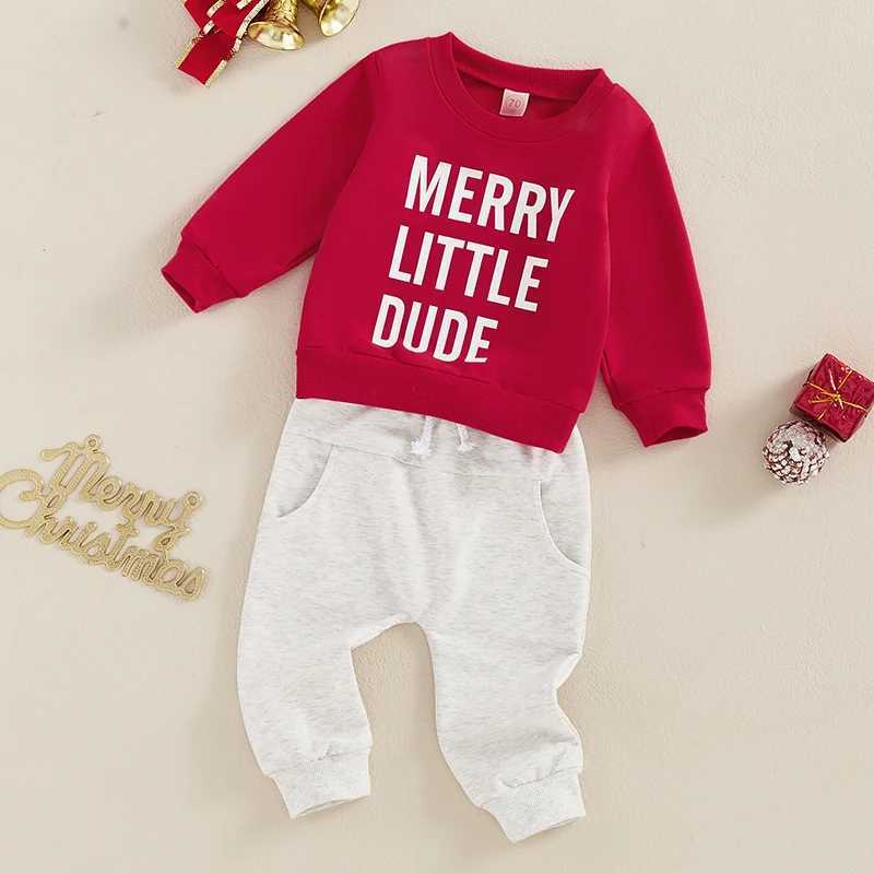 Clothing Sets Kids Christmas Outfit Set Long Sleeve Letter Print Sweatshirt and Drawstring Pants Set for Boys H241126