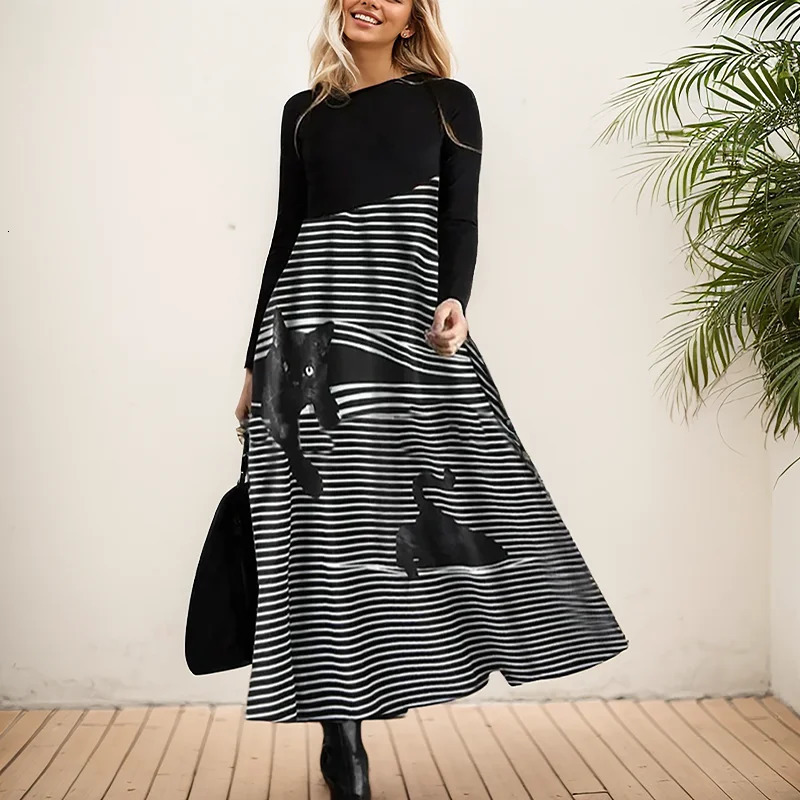 Fashion Women Shirt Dress Long Sleeve O Neck Chic Printing Dresses Autumn Female Casual Ladies Office 241112