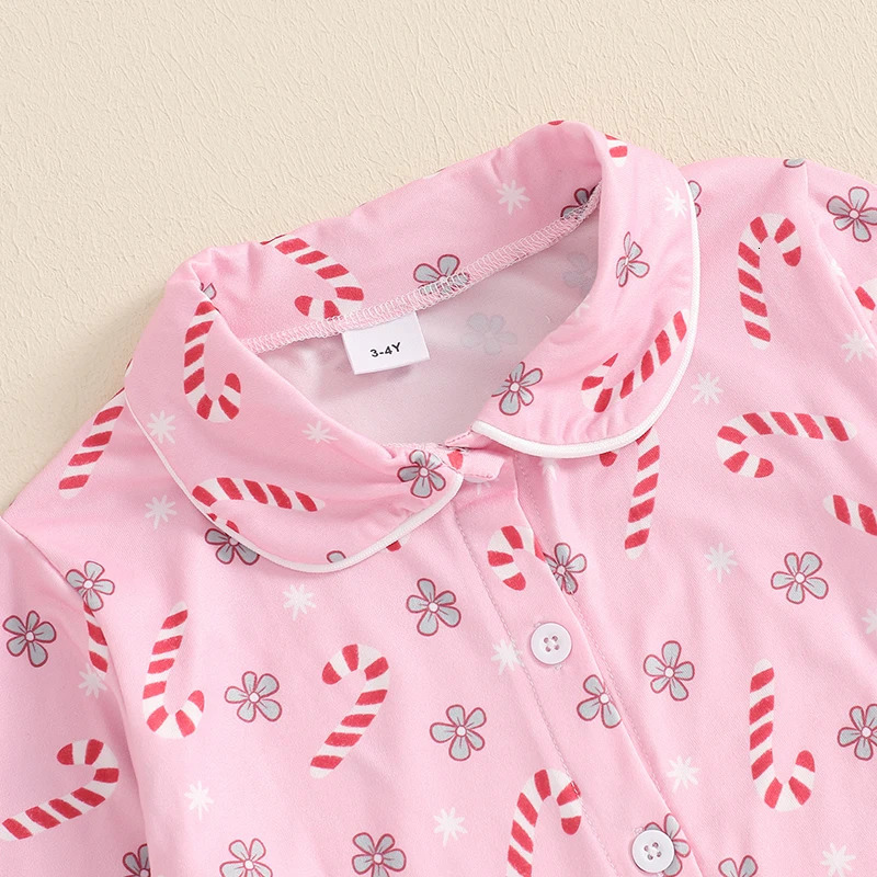 Children Kids Baby Girls Christmas Pajamas Sets TreeCandy CaneBow Print Shirts Tops Long Pants 2 Pieces Lounge Suit Sleepwear 241126
