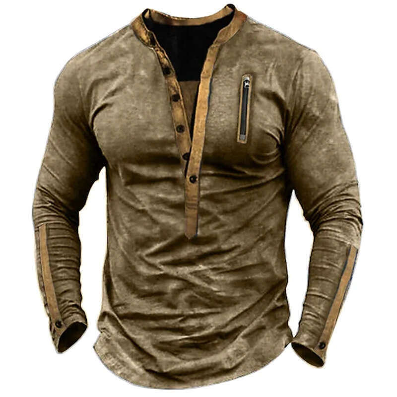 Summer Men's Outdoor Tactical Zipper Contrasting Color Henry T-Shirt B4