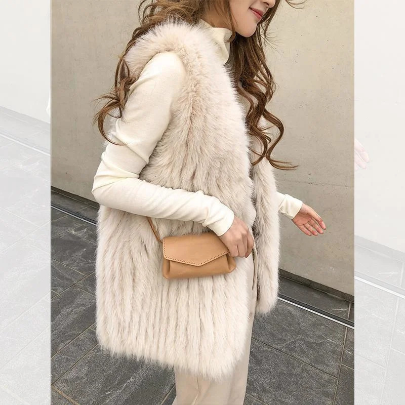 Autumn/Winter Fox style Fur Vest Womens Loose Fur Warm Casual Coat Womens Sleeveless Coat 241126