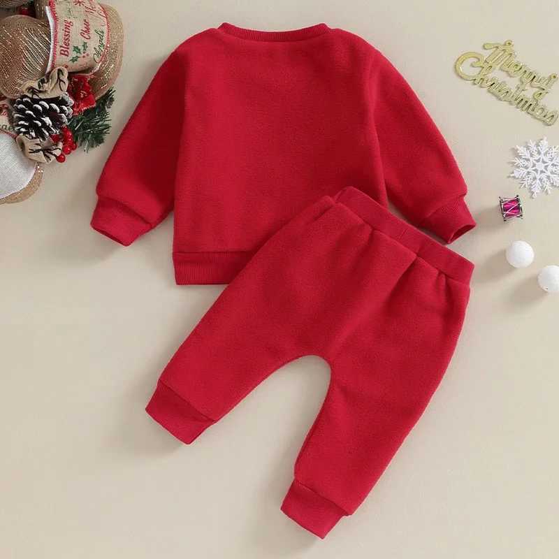Clothing Sets Toddler Boys Christmas Outfits Set Santa Embroidery Long Sleeve Sweatshirts Solid Color Long Pants Xmas Clothes Set 2Pcs H241126