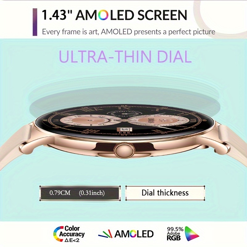 Ultra Thin Smartwatch with Neutral 3.63cm Full Touch AMOLED Screen, Fitness Activity Tracker with Pedometer and Multiple Exercise Modes