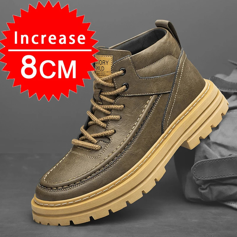 Mens height-increasing Martin boots high-top mens fashionable elevator boots insoles 6/8 cm height-increasing mens shoes 241114