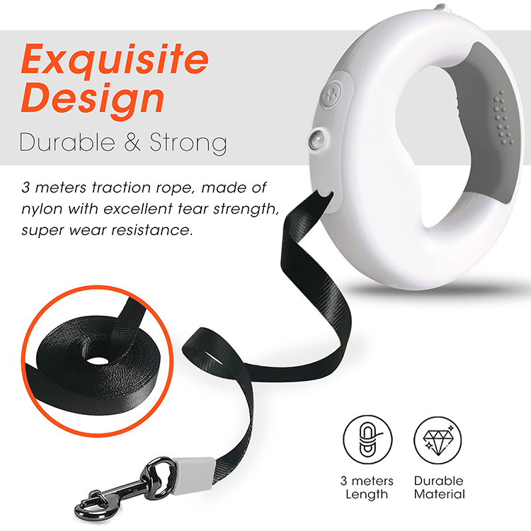 Hands Free Running Travel Adjustable Nylon Rope Heavy Duty Led Light Automatic Retractable Dog Leash