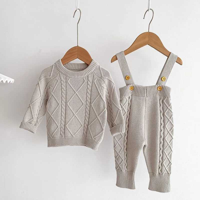 Clothing Sets Autumn Spring Korean Style Newborn Baby Girls Boys Solid Color Knitting Clothing Set Sweater Overall Children Clothes Suit H241126