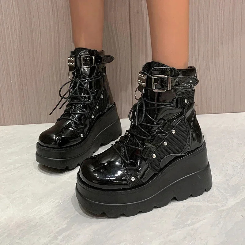 Womens Boots Autumn Women Ankle Boots Platform Wedges High Heels Short Boots Fashion Zip Cosplay Shoes of Women 241114