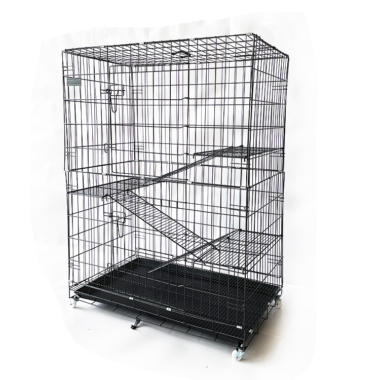 Wholesale animal cages Iron material Cat Ferret Movable Cage With Wheels Black gray