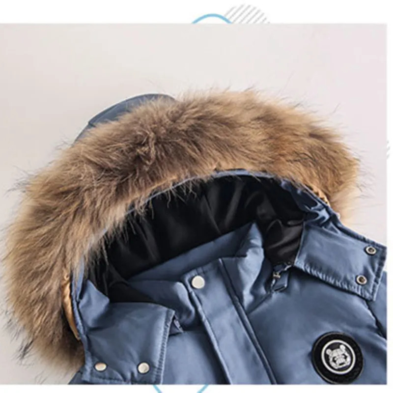 Snow Winter Warm 2 3 4 5 6 Year Children Baby Thicken Fur Hooded JacketOveralls Suit 2Pcs Duck Down Set for Kids Girls Boys 241126
