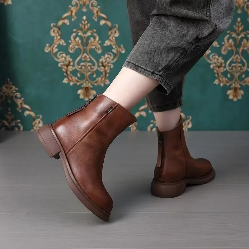 Ladies Shoes High Quality Ankle Womens Boots Fashion Side Zipper Office and Career Round Toe Shoes for Women 241114