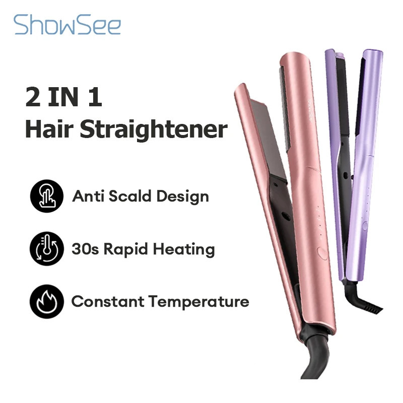 Showsee 2 In1 Hair Straightener Curler E2 Profession Ceramics Hairdressing Styling Tools Electric Curling Iron 241125
