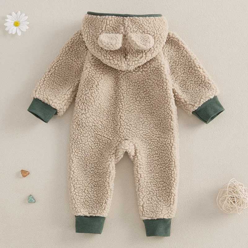 Clothing Sets Baby Boys Girls Fleece Jumpsuits Newborn Winter Warm Long Sleeve Contrast Color Button Up Hooded Rompers for Toddlers H241126