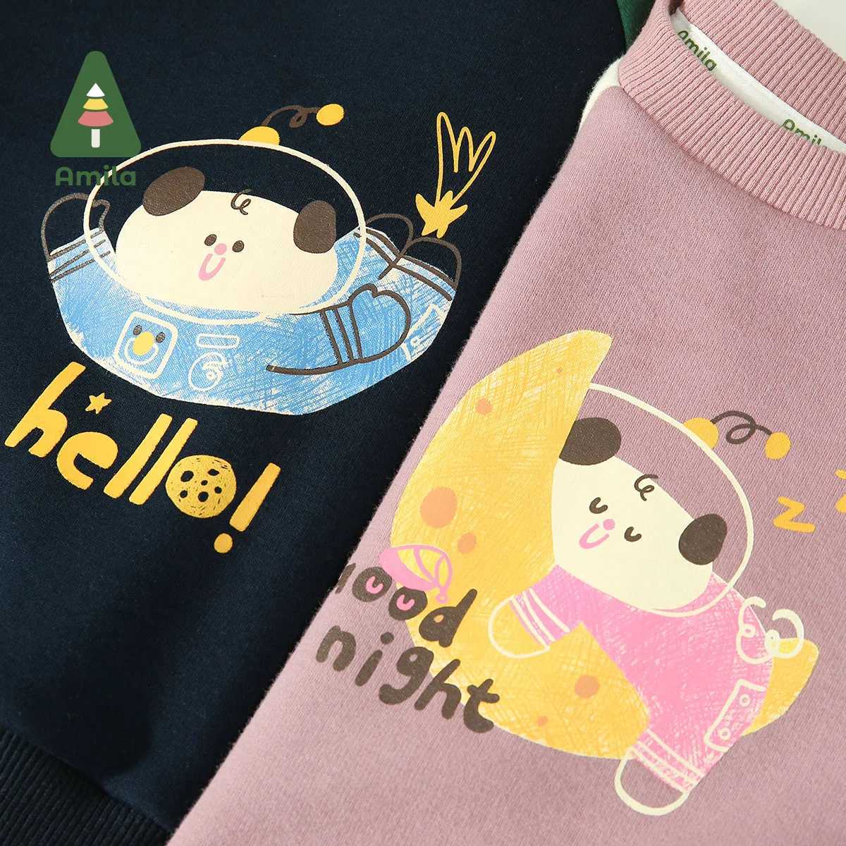 Clothing Sets Amila Baby Children Clothing Set 2024 Winter New Multicolour Round Neck Fleecing Warm Soft Baby Clothing H241126