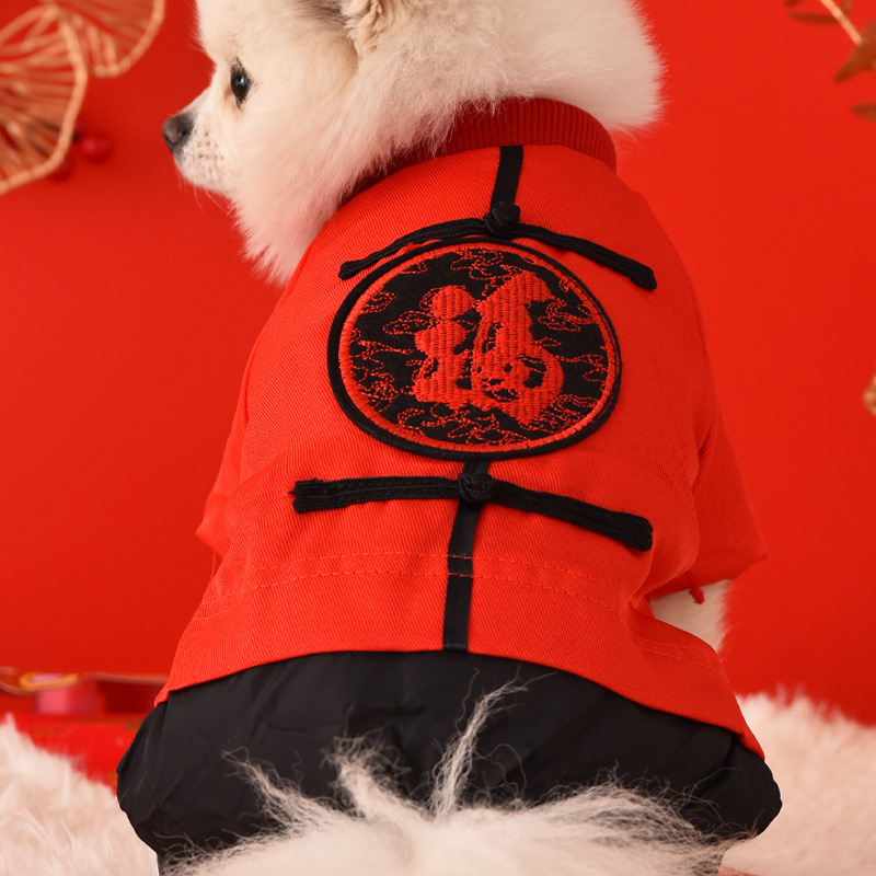 Autumn Winter Thickening Plush Coat traditional Chinese garments for Small Dogs Puppy T-Shirt Fleece Pullover Pet Clothing