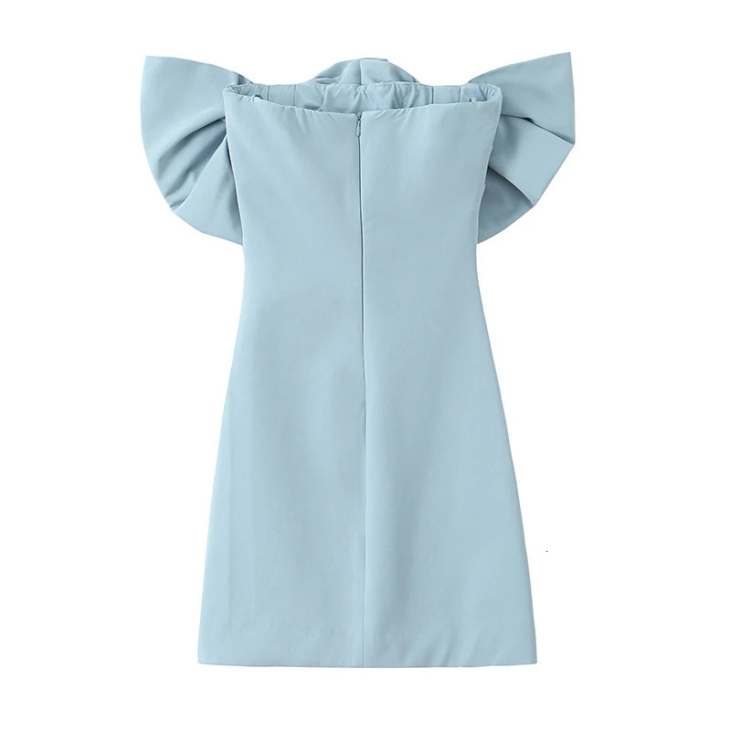 Willshela Women Fashion With Bow Blue Backless Zipper Mini Dress Vintage Strapless Sleeveless Female Chic Lady Dresses 241112