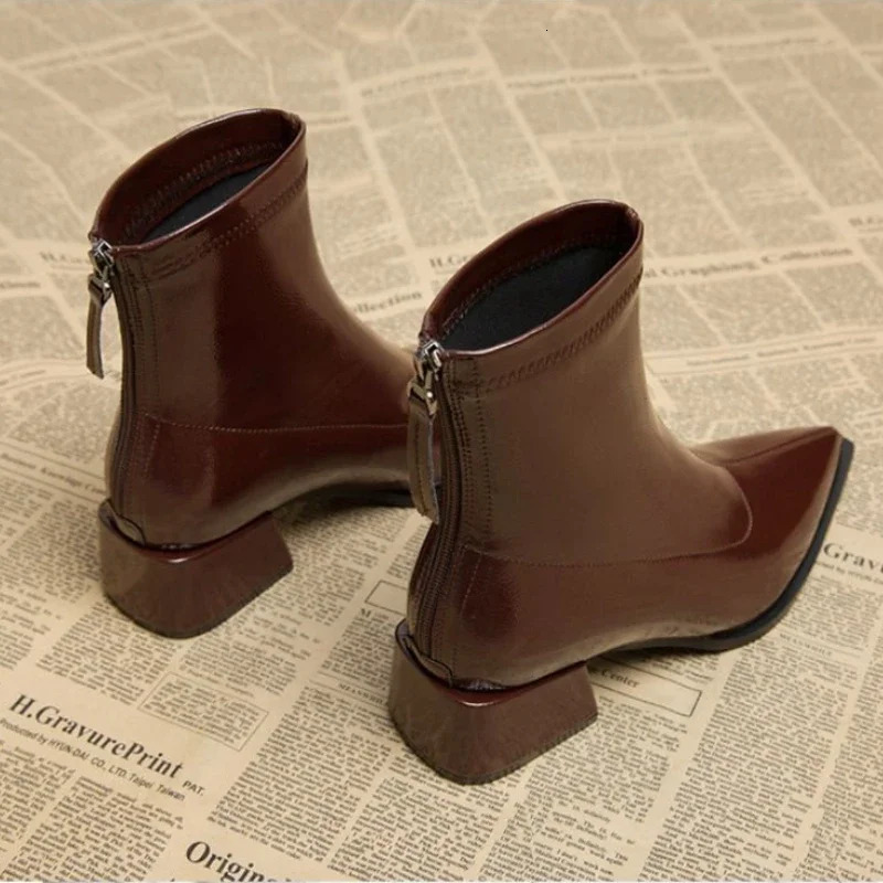 Women Ankle High Heels Chelsea Boots Pointed Toe Shoes er Pumps Winter 2024 Shoes Women Motorcycle Boots 241126