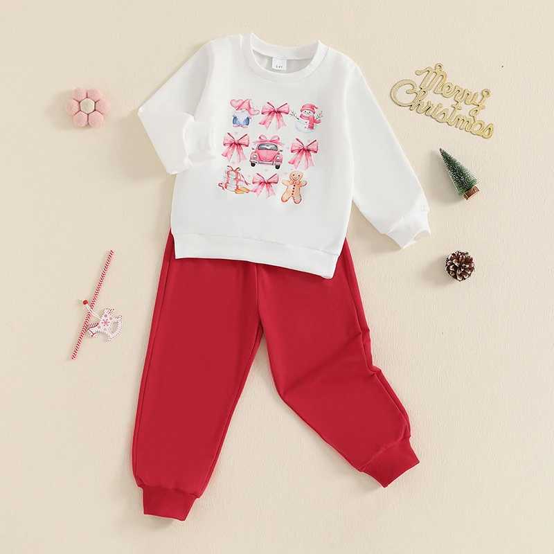 Clothing Sets 37Years Kid Girls Fall 2Pieces Sets Christmas Clothes Long Sleeve Bowknot Print Sweatshirt with Sweatpants Fashion Girl Outfits H241126